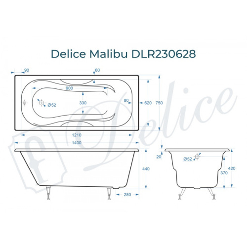 Ванна чугунная Delice Malibu DLR230628 140х75 пристенная прямоугольная - фото 2
