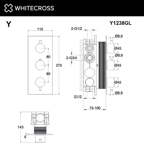 Смеситель для душа Whitecross Y gold Y1238GL встраиваемый золото с термостатом - фото 3