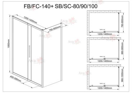 Душевой уголок AvaCan FC-120-SC80 140х80 стекло прозрачное профиль хром без поддона