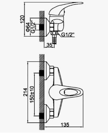 Смеситель для душа D-Lin D160409 настенный хром