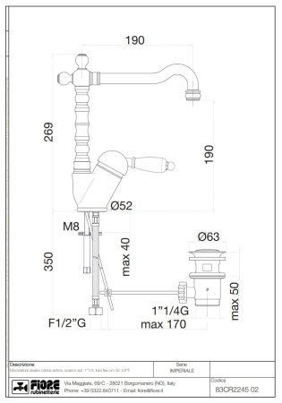 Смеситель Fiore Imperiale 83ZZ2245 на раковину бронза