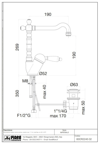 Смеситель Fiore Imperiale 83CR2245 на раковину хром - фото 2