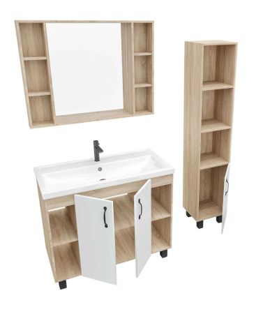 Тумба под раковину Grossman Флай 101001 100х40 напольная цвет белый/коричневый