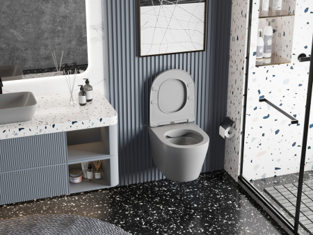 Унитаз подвесной Abber Bequem AC1102MG серый с сиденьем микролифт безободковый каскадный смыв