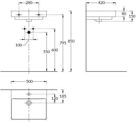 Раковина керамическая Kerama Marazzi PRO PROR.wb.50 50х40 подвесная цвет белый 1 отверстие под смеситель