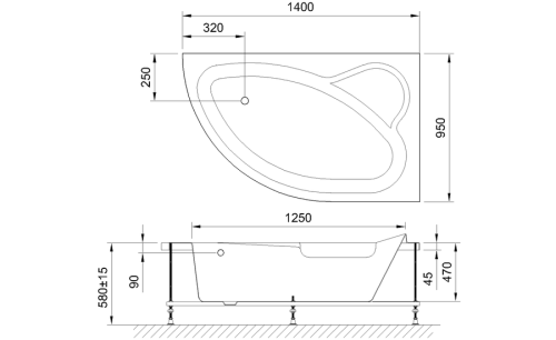 Ванна акриловая Royal Bath ALPINE RB819103R 140х95 пристенная асимметричная - фото 4
