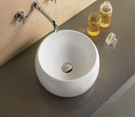 Раковина из сантехнического фаянса CeramaLux 5004 40х40 накладная цвет белый без отверстий под смеситель