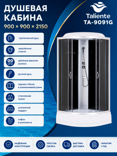 Душевая кабина Taliente TA-9091G 90х90 четверть круга с крышей ориентация универсальная - фото 3