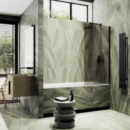 Душевая шторка на ванну Maybah Glass MGV-249-6ш 30х140 стекло тонированное профиль черный ориентация универсальная