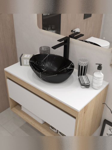 Раковина из сантехнического фарфора Teymi Lori T50483 41х33 накладная цвет черный мрамор без отверстий под смеситель - фото 4