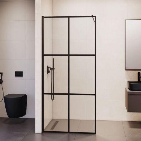 Душевая перегородка RGW Walk In 35101190-84 90х200 стекло с рисунком профиль черный