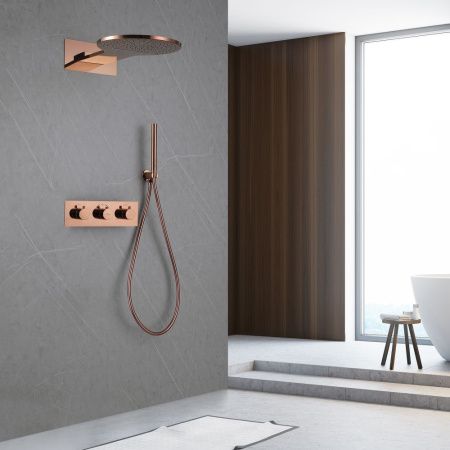 Душевая система Abber AF8151RG встраиваемая в стену цвет золото с термостатом