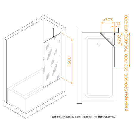 Душевая шторка на ванну RGW Screens 351115109-11 90х150 стекло прозрачное профиль хром глянцевый ориентация универсальная