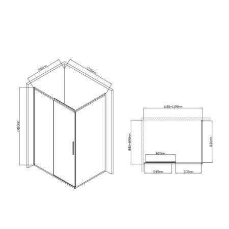 Душевой уголок Vincea Slim-U VSR-2SU9012CL 120х90 стекло прозрачное профиль хром без поддона