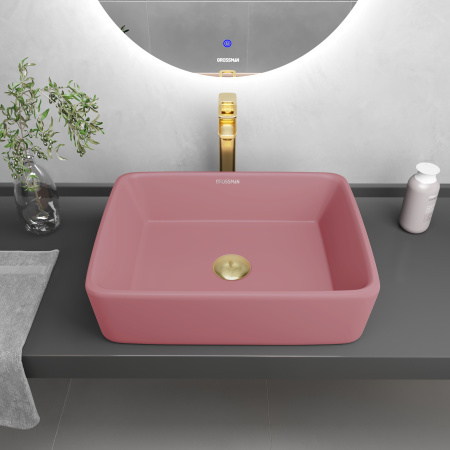 Раковина из санфаянса Grossman Color GR-3016PIM 48х37 накладная цвет розовый матовый без отверстий под смеситель
