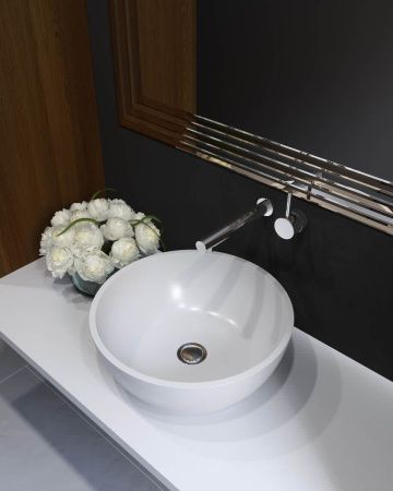 Раковина из искусственного камня Holbi MOON 1.02.001.11.1 40х40 накладная цвет белый без отверстий под смеситель