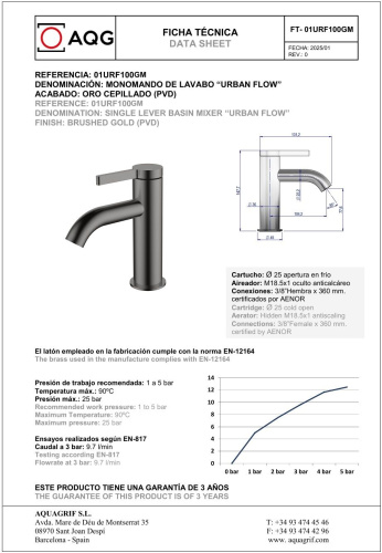 Смеситель AQG Urban Flow 01URF100GM на раковину оружейная сталь - фото 2
