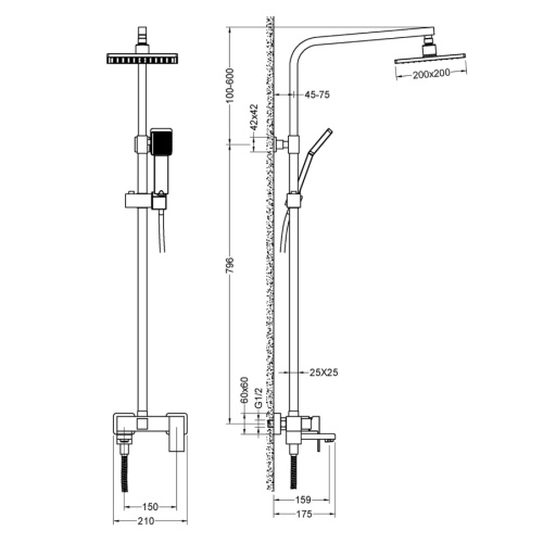Душевая стойка Timo Tetra-thermo SX-0169/00 настенная цвет черный матовый - фото 2 Душевая стойка Timo Tetra-thermo SX-0169/00 настенная цвет черный матовый - фото 2