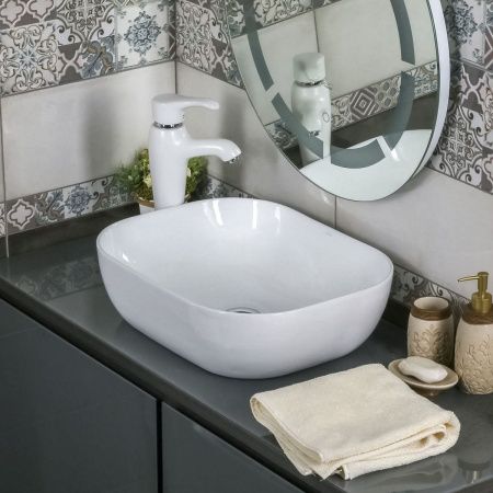 Раковина мебельная из сантехнического фаянса Melana A419-803 50х40 накладная цвет белый