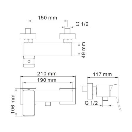 Смеситель для ванны и душа Wasserkraft Aller 1060 1062 настенный хром