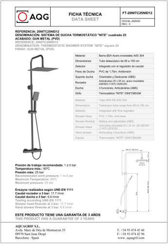 Душевая стойка AQG Alpha 20NITC25NID12 настенная цвет оружейная сталь - фото 2