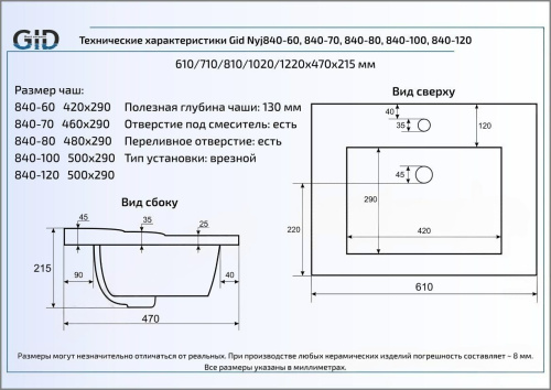 Раковина из санфаянса Gid Simple-N 71128 100х47 встраиваемая цвет белый глянцевый - фото 2