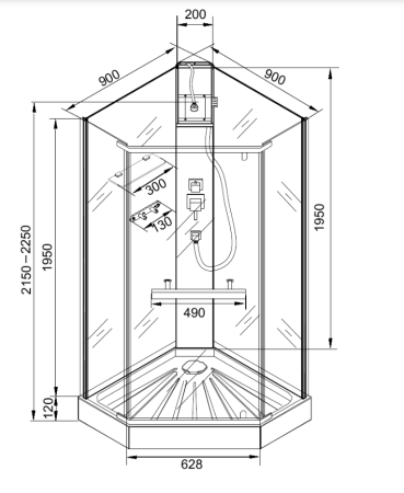 Душевая кабина Cerutti SPA CHIKA901T 90х90 пятиугольная без крыши ориентация универсальная
