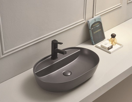 Раковина из санфаянса CeramaLux 78325MDH 82х41 накладная цвет серый матовый 1 отверстие под смеситель