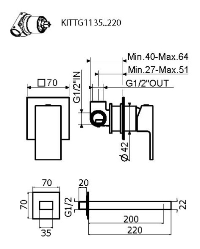 Смеситель Plumberia Selection Tag KITTG1135NO220 встраиваемый черный матовый - фото 2