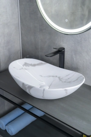 Раковина керамическая Gid Lago 54478 60х40 накладная цвет многоцветный без отверстий под смеситель