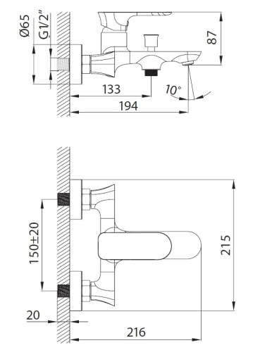 Смеситель для ванны Creavit PR2500 настенный хром - фото 2
