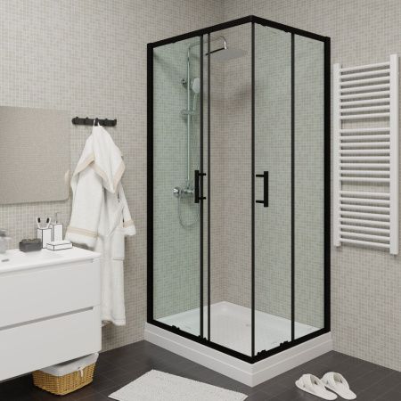 Душевой уголок Parly ZQ121B 120х80 стекло прозрачное профиль черный с поддоном