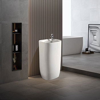 Раковина из сантехнического фарфора Vincea VBS-2P202 50х46 напольная цвет белый 1 отверстие под смеситель