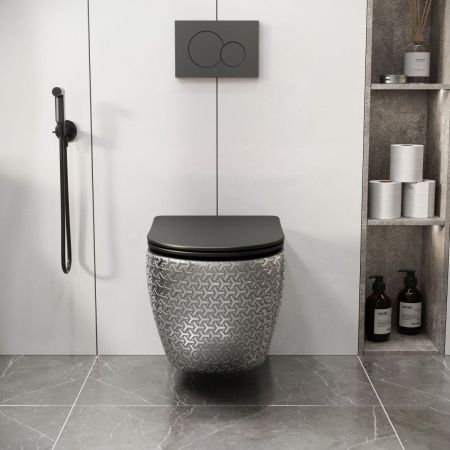 Унитаз подвесной Grossman Color GR-4411SBRS серебро/белый с сиденьем микролифт безободковый каскадный смыв