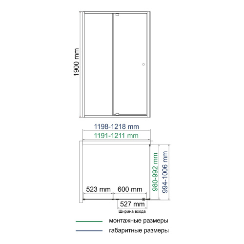 Боковая стенка WasserKRAFT Aula 11P 11P10-RP100 100x190 стекло прозрачное 6 мм - фото 2