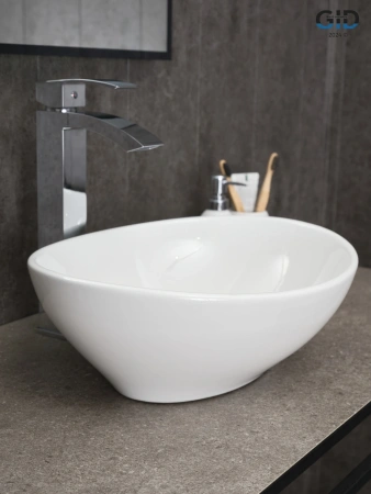 Раковина керамическая Gid Lago 51178 40х30 накладная цвет белый без отверстий под смеситель