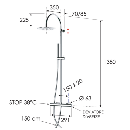 Душевая стойка Remer Elegance EQ37330L настенная - фото 2