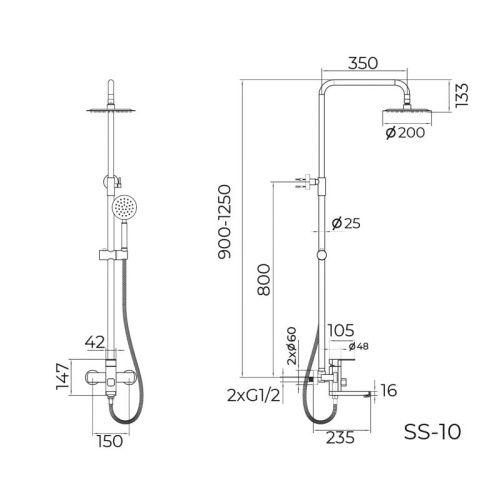 Душевая стойка Knotlor SS-10 настенная цвет сатин - фото 3