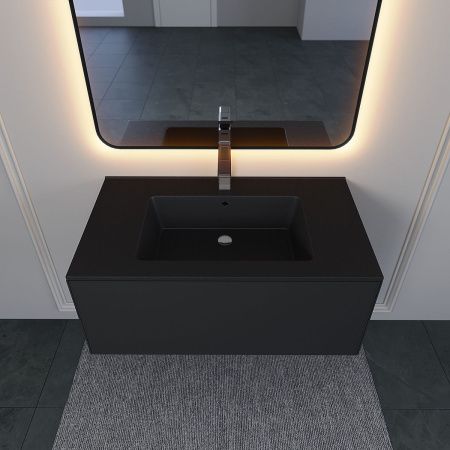 Раковина из искусственного камня Uperwood Parma Quartz 291003011 90х50 полувстраиваемая цвет черный