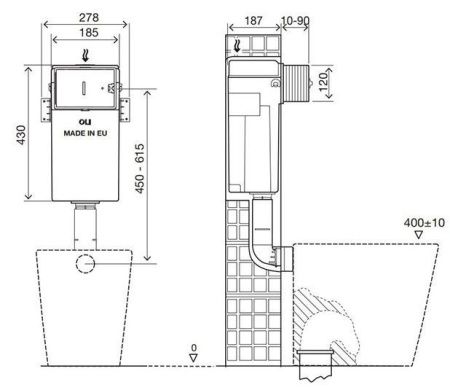 Бачок сливной для приставного унитаза Oli QUADRA 720002