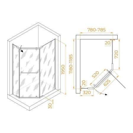Душевой уголок RGW Passage 35089182-11 120х80 стекло прозрачное профиль хром без поддона