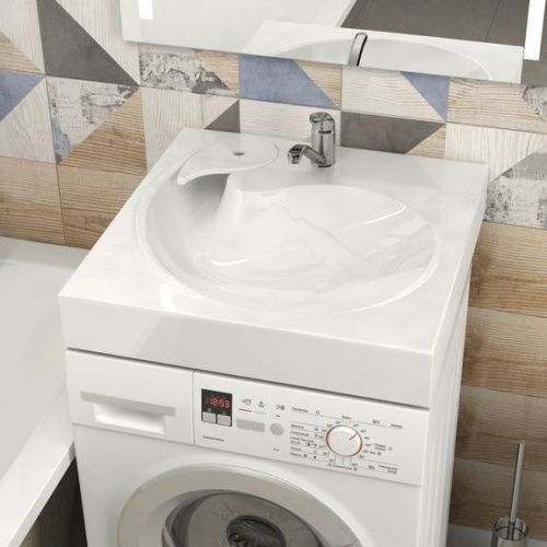 Раковина из искуственного мрамора Reflexion Beta RF6060BT 60x61 над стиральной машиной цвет белый 1 отверстие под смеситель - фото 2