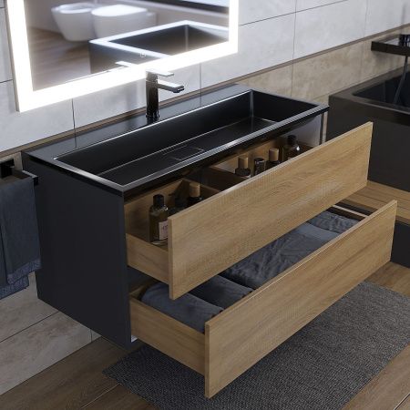 Тумба с раковиной Uperwood Barsa 298301045 100х50 цвет коричневый/черный