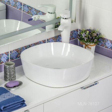 Раковина из сантехнического фарфора Melana 78107-805 40х40 накладная цвет белый без отверстий под смеситель