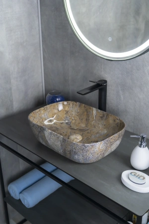 Раковина керамическая Gid Geométrico 54474 50х30 накладная цвет многоцветный без отверстий под смеситель