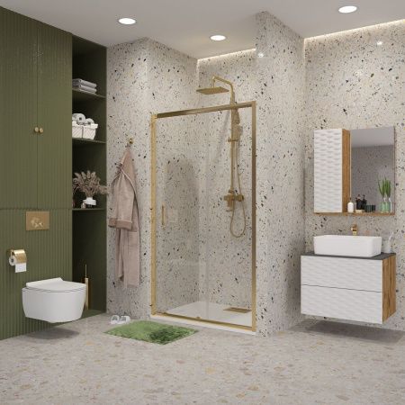 Душевая дверь Niagara Nova NG-42-9AG 90х195 стекло прозрачное профиль золото