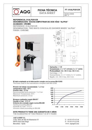 Смеситель для душа AQG Alpha 01ALP351CR встраиваемый в стену хром