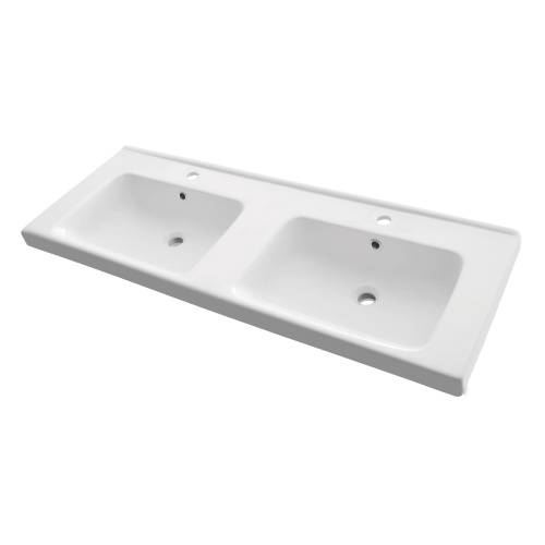 Раковина керамическая Dreja Harmony 641938 125х47 подвесная цвет белый 2 отверстия под смеситель - фото 2