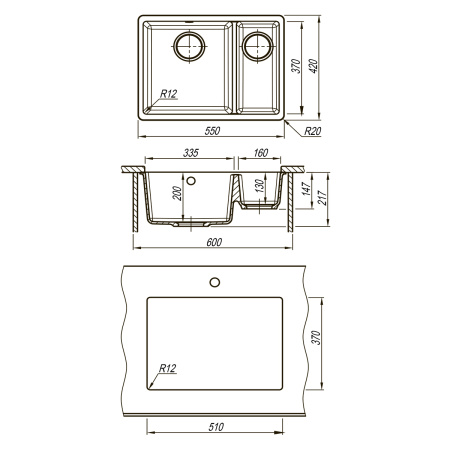 Кухонная мойка LeMark Sinara 550.2-u 9910080 55х42 цвет бежевый поверхность матовая