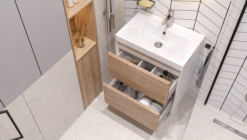 Тумба под раковину Velvex GESSO tpGES.60.2Y-25.21 59х39х59 подвесная цвет белый/дуб сонома - фото 4